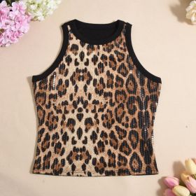 Sexy Cropped Sleeveless Sequin Leopard Print Vest (Option: Leopard Print-S)