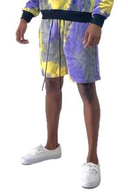 Weiv Mens Tye Dye Sweat Shorts (Color: PURPLE YELLOW, size: XL)
